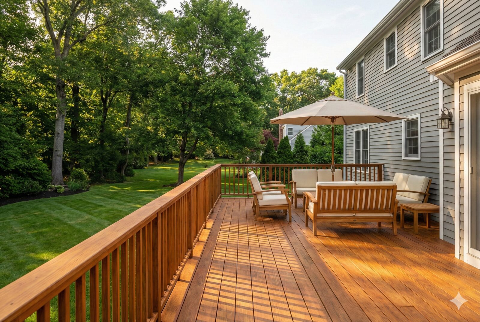 Freshly stained deck on a Connecticut home by KM&M Enterprises