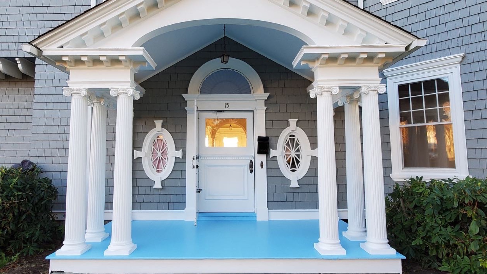 Historic porch with blue floor painting near Cheshire, CT