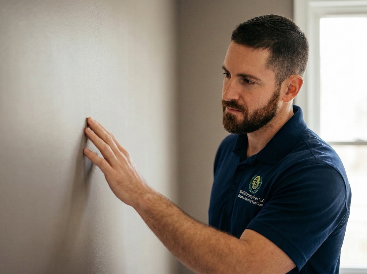 Kyle Murgo inspecting exterior painting quality in Cheshire, CT